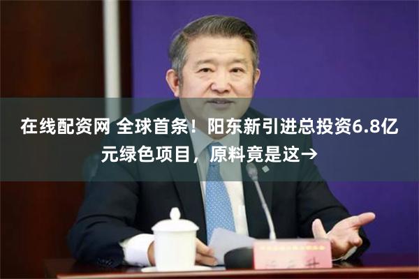 在线配资网 全球首条！阳东新引进总投资6.8亿元绿色项目，原料竟是这→
