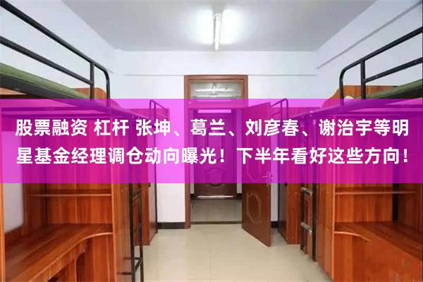 股票融资 杠杆 张坤、葛兰、刘彦春、谢治宇等明星基金经理调仓动向曝光！下半年看好这些方向！