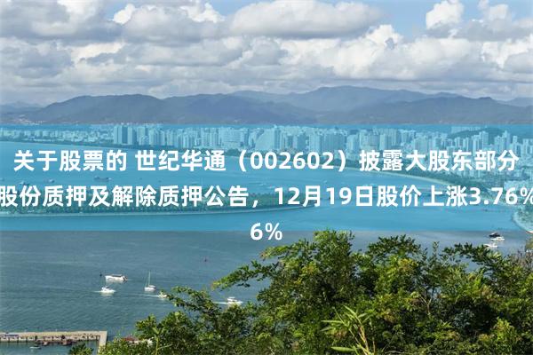 关于股票的 世纪华通（002602）披露大股东部分股份质押及解除质押公告，12月19日股价上涨3.76%