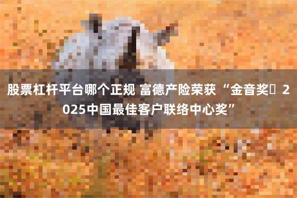 股票杠杆平台哪个正规 富德产险荣获 “金音奖・2025中国最佳客户联络中心奖”